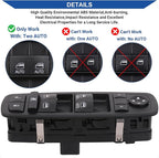 Obaee Driver Side Window Switch Power Control Button Compatible with 2010-2011 Chrysler Town & Country, Dodge Grand Caravan, Replacement OEM 04602535AH 04602535AI, Double Auto Green Light