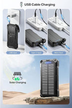 jskei Power Bank 49800mAh Solar Portable Charger Wireless Charging USB-C 15W Fast Charging with 4 Built-in Cables LED Flashlight Battery Pack Compatible with iPhone, iPad, Perfect for Camping,Hiking