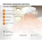 RAYZEEK Ceiling Mount 360 degree PIR Occupancy Motion Sensor,2200W,110-265V,8-12M High Sensitive HardWired Occupancy Sensor Detector, Commercial/Residential,Up to 1600 sq.ft(10A,Neutral Wire Required)