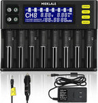 18650 Battery Charger, MIEKLALE 8+2 Bays Smart Universal Battery Charger with LCD Display for Rechargeable Batteries Li-ion LiFePO4 RCR123 16340 26650 10440 14500 & 9V, NiMH NiCd AAA AA(8+2Slots)