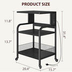 Garvee 3-Tier Large Printer Stand with Power Outlets & USB Ports, Industrial Rolling Printer Cart with Heavy Duty Metal Frame & Adjustable Shelf, with Storage & Lockable Wheels for Home Office, Black