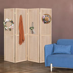 Bonnlo 4 Panel Pegboard Freestanding, 5 FT Portable Display Board Organizer for Craft Show Jewelry, Wooden Folding Privacy Screen Room Divider (Without Base, Natural)