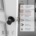 iuknob Fingerprint Door Knob with Keypad and Key, Smart Biometric Digital Lock with Voice Navigation Programming, Combination Zinc Electronic Handle for Interior Doors, Entry Gate,Bedrooms,Garage.