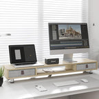 Fenge Monitor Stand, Dual Monitor Stand with 2 Drawers, Monitor Riser for 2 Monitors, Adjustable Height Computer Stand, Office Monitor Stands for Desk, Laptop, PC, TV, Printer