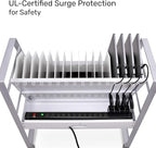 Line Leader 16-Device Mobile Charging Station | Steel Rolling Cart for Laptops, Tablets, & Chromebooks | Open Design with Dividers & UL-Certified Surge Protection | Portable Charging Stand (White)