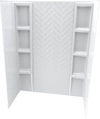 White Acrylic Shower Wall Surround 36"x 60"x 80" - Waterproof Easy-to-Install Two Shelf Units Kit Included - Shower Wall Surround Panels - Chevron Tiles Pattern, Classic Shelves
