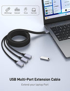 KAYQINHO 6.6FT USB A Male to 3 Female Cable, USB Splitter Cable for Mac, Xbox, Laptop, Tablet, Smartphone Data Transmission, Card Reader, Keyboard, PS4, PS5, Mouse. ﻿