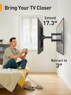 Perlegear Full Motion TV Mount for Most 26–65 inch Flat or Curved TVs up to 82 lbs, Wall Mount TV Bracket with Articulating Arms, Tool-Free Tilt, Swivel, Extension, Max VESA 400x400mm, PGMF3