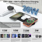 ZealSound Wireless Charging Pad,Triple Wireless Charger Pad Multiple Devices Compatible with iPhone Phone New AirPods Galaxy Buds Ultra-Slim PU Leather Wireless Charging Mat for Smartphone Phone Black