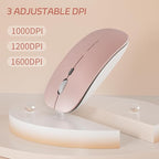 Uciefy Q5 Slim Rechargeable Wireless Mouse, 2.4G Portable Optical Silent Ultra Thin Wireless Computer Mouse with USB Receiver and Type C Adapter, Compatible with PC, Laptop, Desktop (Rose Gold)