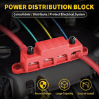 Bolipoeq Bus Bar 250A 12V Power Distribution Block 4 x 3/8"(M10) Studs for Automotive Marine Car Audio, 12 Volt Battery Busbar Terminal Block with Waterproof Cover (Pack of 2, Positive & Negative)
