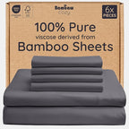 Bambaw 100% Viscose Derived from Bamboo Queen Size Sheet Set - 6pcs Cooling, Deep Pocket Fits Up to 16'' with Elastic Corner Straps, Queen Soft Sheets (Charcoal)