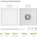 ASD LED 12" Square Flush Mount Ceiling Light Fixture, Low Profile Surface Lighting | 5CCT, Dimmable, Ultra-Thin, ETL Listed | 24W 1700LM 2700-6000K 120V | Kitchen, Bedroom, Hallway Lamp | White