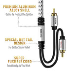 Elecan Premium RCA Cable 4 Ft (Hi-Fi Sound-16 AWG-Shielded) 2 RCA Male to 2 RCA Male Stereo Audio Cable, Gold Plated-Aluminum Alloy Shell-Pure Copper-Braided RCA Cord for Home Theater Speakers + Ties