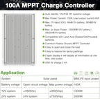 OOYCYOO MPPT Charge Controller 100 amp 12V/24V Auto, 100A Solar Panel Charge Regulator with Blacklight LCD Display Max 100V for Lead-Acid Sealed Gel AGM Flooded Lithium Battery