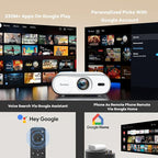 Projector-4K Built-in Google TV|2000 ANSI|Auto Lens Cap&4D Keystone|Auto Focus|Voice Control Smart Portable Projector with WiFi6 and Bluetooth, Sovboi Outdoor Projector for Steaming APPs Home Theater