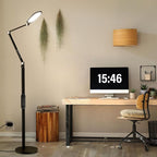 LitONES Ring Light with Stand, 15W Dimmable Zoom Lighting for Computer, Home Office, Reading, Video Calls, 66 Inches Floor Lamp with Flexible Swing Arm, AC Plug, Remote, Memory & Timer CRI >95