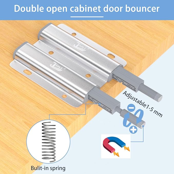 Jiayi Metal Cabinet Door Catches Heavy Duty 2 Pack Double Cabinet Push to Open Door Latch Touch Latches Kitchen Door Push Release Latch for Drawer Closure Push Catch Press Out Cabinet Hardware