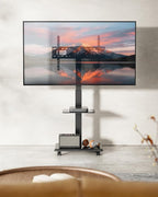 ECOTINY Steel Base Rolling TV Stand for 32-75 inch TVs up to 110 lbs, Leveling & Tilt & Swivel Mobile TV Stand with Hidden Wire Management, Height Adjustable Portable Tv Stand with Steel Shelf, Black