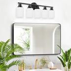 Guliaofo 5-Light Bathroom Light Fixtures, E26 Base Vanity Lights for Mirror with Textured Milky White Glass Shade, Modern Kitchen Light Fixtures Wall Sconce Light - Black