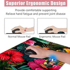 BFUKVOU Large Keyboard Mouse Pad Set, Extended Mouse Pad+Keyboard Wrist Rest Support, Memory Foam Ergonomic Easy Typing, 4Pcs (31.5×11.8 in) Desk Pad Set for Office Home,Vibrant Tropical Flower
