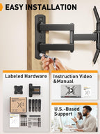 Perlegear Full Motion TV Wall Mount for Most 26–50 Inch TVs, Max VESA 300 x 300mm, TV Monitor Wall Mount Bracket with Rotation, Swivel, Tilt, Extension and Leveling Adjustment, Holds up to 55 lbs
