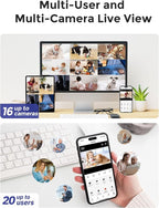 Hugolog 4K 8MP Indoor Pan/Tilt Security Camera with Auto-Focus(2pcs),Ideal for Baby Monitor/Pet Camera/Home Security,Starlight Color Night Vision,Human/Pet AI,Noise Reduction,US Cloud,Works with Alexa