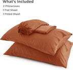 Bedsure California King Sheet Sets, Cooling Sheets, Rayon Derived from Bamboo, Breathable & Soft, Deep Pocket Up to 16 Inches, Hotel Luxury Silky Bedding for Hot Sleepers, Burnt Orange