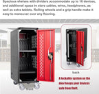 16 Device Mobile Charging Station for Laptops/Tablets/iPads/Chromebooks,16 Bay Lockable Charging Cabinet with Power Strip for Classroom,School Charging Carts with Casters