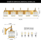 BBLLWJ 5-Light Crystal Vanity Lights - Gold, Modern Over-Mirror Bathroom Light Fixtures