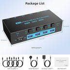 8K HDMI 2.1 KVM Switch 4 Computers 4 Port USB 3.0 8K@60Hz/4K@144Hz 4 In 1 Out Keyboard Mouse KVM Switches EDID Emulator for 4 PCs Share 1 Monitor and 4 USB Devices, with 4 USB 3.0 Cable & Wired Remote