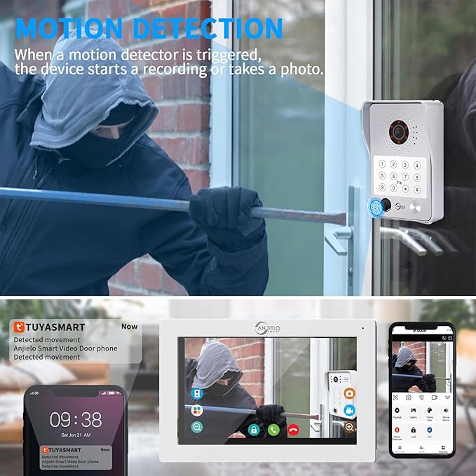 Wired Video Door Phone Apartment Intercom System,7 Inch Touch Monitor with 1080P HD Camera Doorbell,Supporting 5 in 1 Unlocking,Minitoring Motion Detecting for Home Villa,Tuya (1 doorbell + 2 monitor)