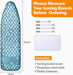Ironing Board Cover and Pad, 15x54 Standard Size Thick Iron Padding, Scorch & Stain Resistant Ironing board cover, Heavy Duty Iron Board Padded with Adjustable Fasteners Elastic Edge, Aqua Blue