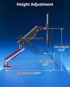 MOUNTUP RGB Single Monitor Arm Fits 32 27 24 22 inch, Holds 4.4-22lbs Screens, Monitor Stand for Desk with RGB Lights, 19 Modes, Computer Monitors Desk Mount, VESA Mount with Clamp & Grommet Bases