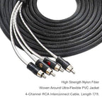RECOIL P417 Premium 100% Oxygen Free Copper 17ft 4-Channel RCA Audio Interconnects Cable 4X RCA Male to 4X RCA Male Double Shielded with Noise Reduction