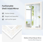 Tanmicoshomy White Shell Framed Rectangular Wall Mirrors for Bathroom, 24x36 Inch Mosaic Mirror for Bedroom Living Room or Entryway, Wall Mounted Horizontal or Vertical Hanging