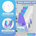 AMGSH 2 Pack 3 Tier Brochure Holder 8.5” x 11” - Acrylic Literature Holder with Removable Divider for 4” x 9” Brochure, Clear Flyer Holder Pamphlet Display Stand