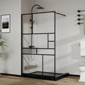 Goodyo 46 in. W x 72 in. H Bathroom Shower Glass Door Framed Tempered Clear Glass Shower Screen Panel for Walk-in Bathroom, Multiple Grid Pattern, 3-Pieces Glass, Matte Black
