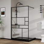 Goodyo 46 in. W x 72 in. H Bathroom Shower Glass Door Framed Tempered Clear Glass Shower Screen Panel for Walk-in Bathroom, Multiple Grid Pattern, 3-Pieces Glass, Matte Black