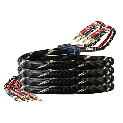 10 AWG 2Pack Audiophile Speaker Cable – Speaker Wire with Banana Plugs,4N OFC Core,Nylon Braid,Audio Wire,Compatible with Amplifier,Speakers,AV Receiver& Home Theater（8.2ft/2.5m）