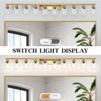 DIKAIDA Gold Bathroom Vanity Light,10-Light Brushed Gold Bathroom Light Fixtures with Clear Glass,64.5in Wall Lamp Sconces for Mirror Bedroom,Living Room Hallway,E26