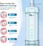 JNGOODS Mini Portable Water Flosser Oral Irrigator Water Teeth Cleaner Pick, Telescopic Water Tank, 4 Modes & IPX7 Waterproof, Home & Travel Water Flossers for Teeth, Braces Bridges Care. (Pearl Blue)
