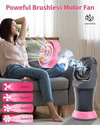 WESTTREE Portable Misting Fan with Large Battery Fan-Rechargeable Outdoor Misting Cooling Fans with 2L Water Tank,RGB Lights,4 Speeds & Spray Modes-for Patio, Camping, Beach, Workshop (Gray-Pink)