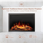 Modern Ember Highmark Traditional 30 Inch Built-in Smart Electric Fireplace Insert with Remote Control | Alexa/WiFi Enabled | Electric Firebox Heater with Multi-Color Flames | 1500W