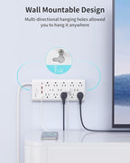 Power Strip Surge Protector Outlet Extender with 14 Outlets and 4 USB Ports (2 USB C), 15 Ft Extension Cord & Flat Plug, 1700 Joules, Wall Mount for Home, Office, Dorm, White