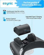 eSynic Type-C Rechargeable Magnifying Glasses Headset-Up to 14X Magnification-5 Interchangeable Lens-3 LED Lights -2 Adjustable Brightness Levels-Comfort & Fit Headband Magnifier for Crafts/Reading