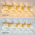 BBLLWJ 5-Light Crystal Vanity Lights - Gold, Modern Over-Mirror Bathroom Light Fixtures