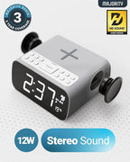 Majority Bluetooth Alarm Clocks with Wireless Charging | Bedside Clock for Bedroom with 10W Power FM Radio | Large Screen Display, Loud Alarm for Heavy Sleepers, and Display Backlit Dimmable Darwin