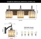 BBLLWJ Modern Bathroom Vanity Light 3-Light Black Crystal Light Fixtures Over Mirror for Bathroom Wall Sconce