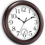 KECYET 12 Inch Outdoor Wall Clock with Thermometers, Vintage Silent Wall Clocks Battery Operated, Retro Non-Ticking Clock Decorative for Living Room, Patio, Kitchen, Office, Bathroom, Bedroom(Bronze)